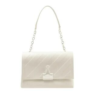 Off White White Leather Embossed Diagonal Stripe Soft Binder Clip Shoulder Bag
